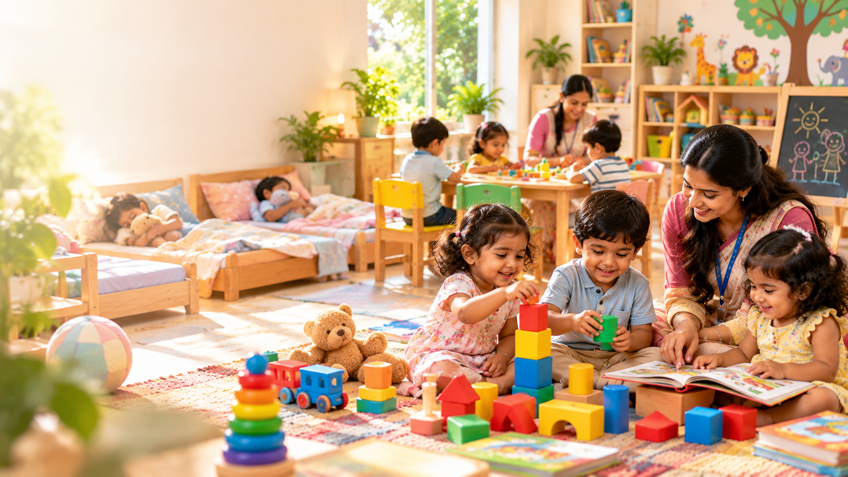 Caring adult supporting children